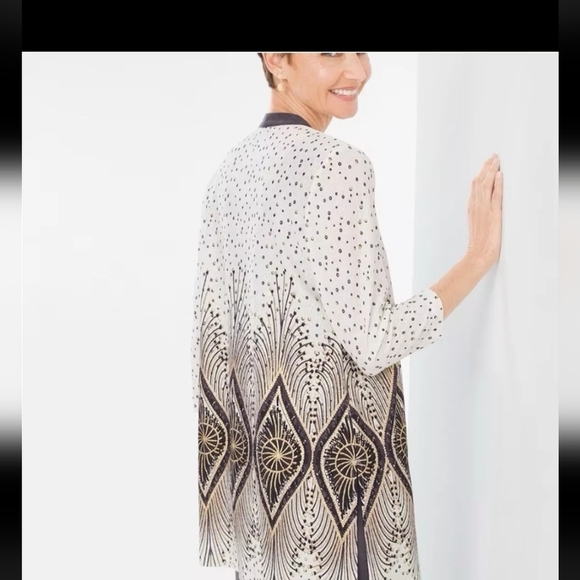 Chico’s Travelers Collection Foiled Peacock Jacket OO- 3/4 sleeve - Picture 3 of 12